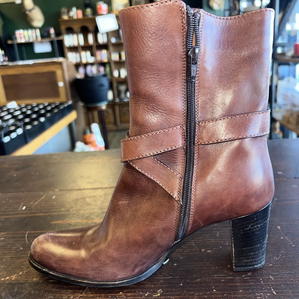 Sesto Meucci Womens Leather Strappy Almond Toe Mid-Calf Boots Brown Size 8 Italy - Picture 8 of 9